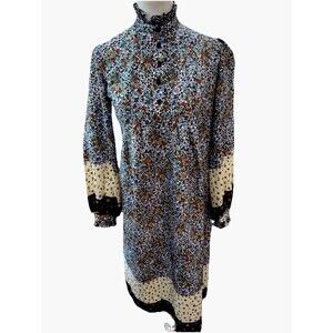 Vintage Jonathan Logan Prairie Dress Floral Ruffle Neck ILGWU Union Made USA L